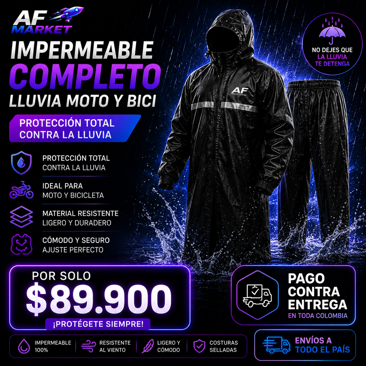Impermeable completo lluvia moto bici sc