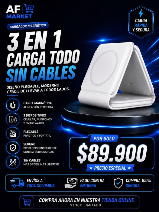 Cargador Inalámbrico 3 en 1 Magnético ec