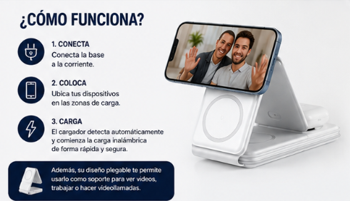 Cargador Inalámbrico 3 en 1 Magnético ec