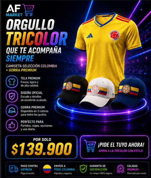 Camisa Colombia 1.1 + Gorra mundial 2026