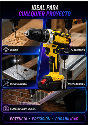 Taladro Inalámbrico 2 Baterías + Maletín + Kit de Accesorios