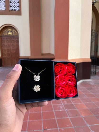 Combo Trebol Corazon + Caja Rosas