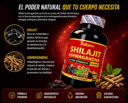 Vitamina Shilajit con Ashwaganda y Proteina Vega