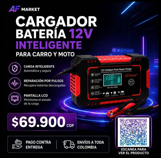 Cargador Bateria Carro Moto 12v Pantalla